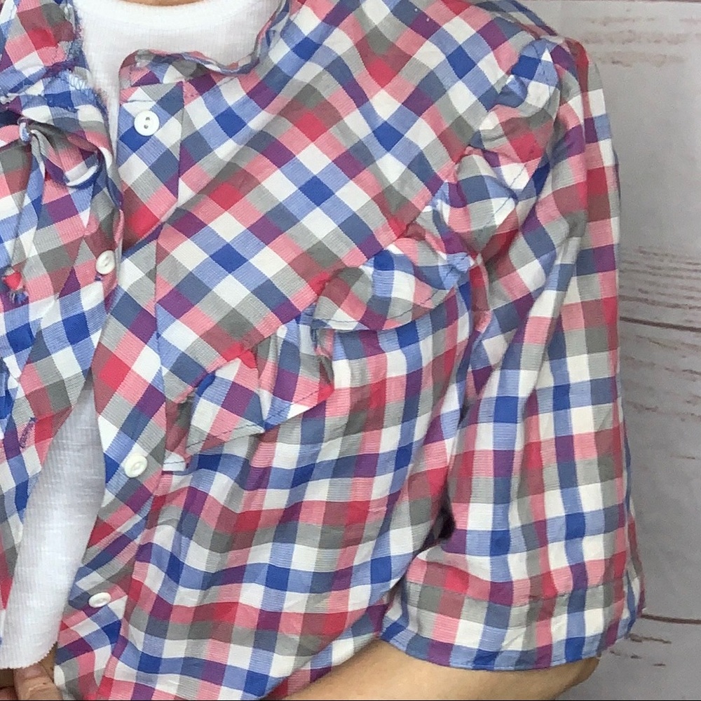 Vintage 70s coastal cowgirl ruffled check short sleeve western style blouse - Picture 5 of 11